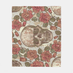 Retro Skulls und Rose Ornament Fleecedecke