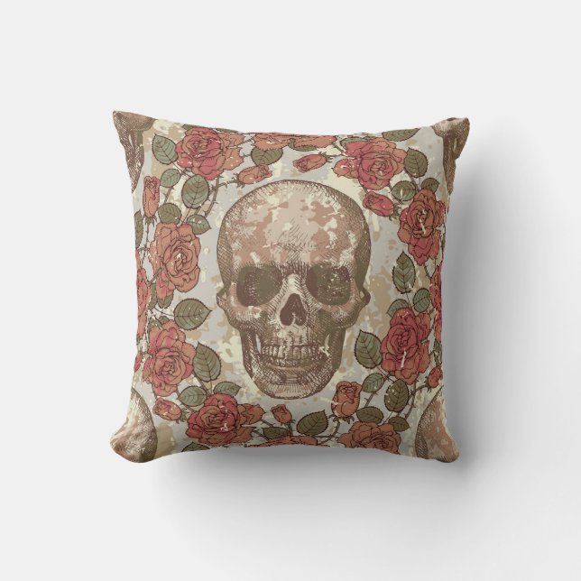 Retro Skulls und Rose Ornament Kissen (Vorderseite)