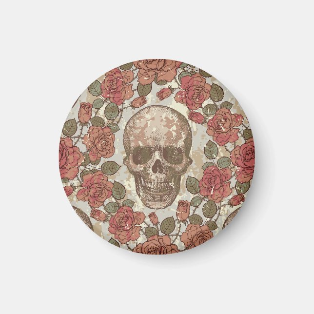 Retro Skulls und Rose Ornament Magnet (Vorne)