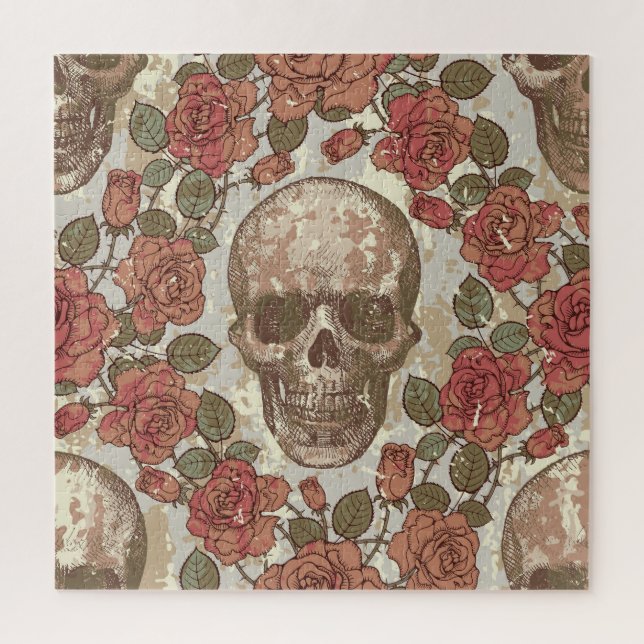 Retro Skulls und Rose Ornament Puzzle (Vertikal)