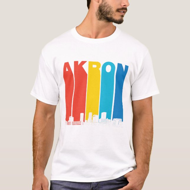 Retro Skyline Akrons Ohio T-Shirt (Vorderseite)