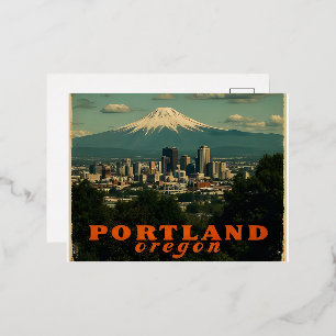 Retro Skyline Portland Oregon Vintage Reise Folien Feiertagspostkarte