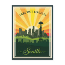 Retro-Skyline von Seattle mit Space Needle bei Son