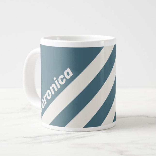 Retro Slate Gray Three Stripes with Name Jumbo-Tasse (Vorderseite Links)