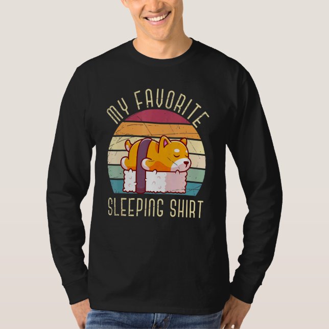 Retro Sleeping Sushi Haustier Hund Lazy Tier spät  T-Shirt (Vorderseite)