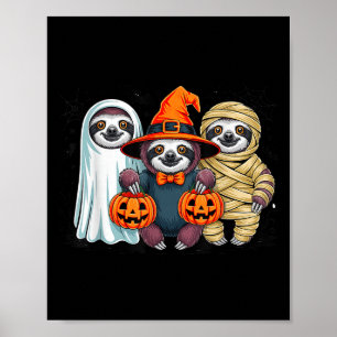 Retro Sloth Hexe Y Halloween Pumpkin Women Men Ki Poster