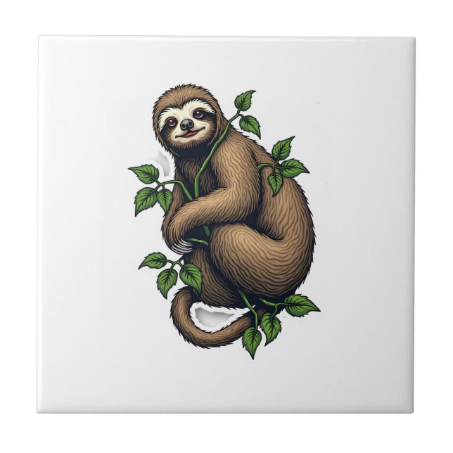 Retro Sloth Line Art Vintage Tee (4) Fliese (Vorderseite)