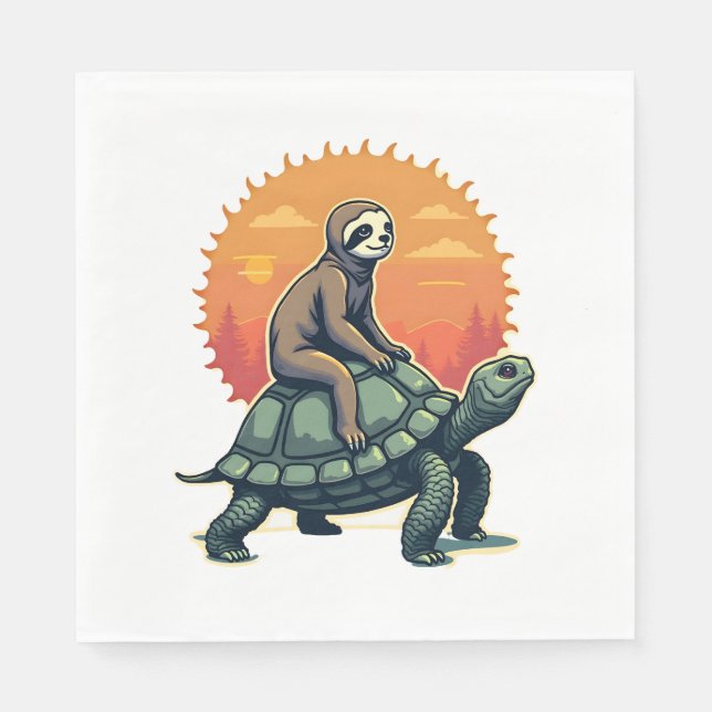 Retro-Sloth-Schildkröte-Retro-Tier-Fahrt-Shirt 2 Serviette (Vorderseite)