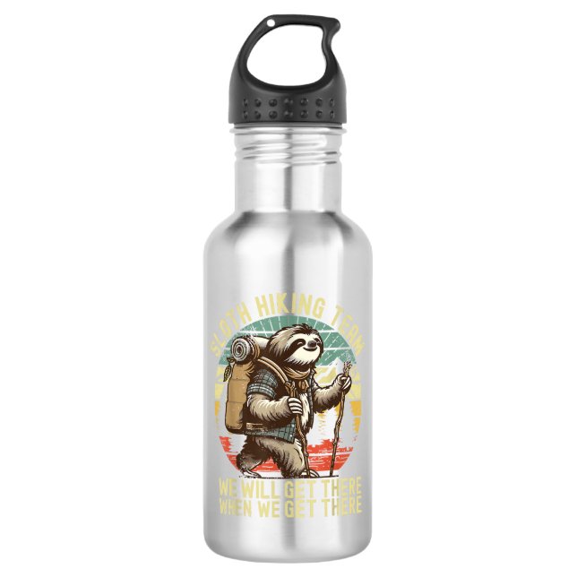 Retro Sloth Wanderteam Wir werden ankommen, wenn w Edelstahlflasche (Vorderseite)