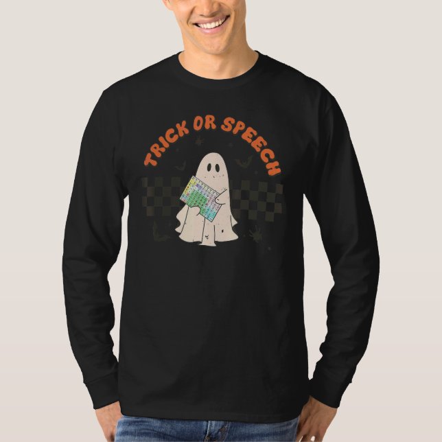 Retro SLP Halloween Niedlich Ghost Trick oder Spee T-Shirt (Vorderseite)