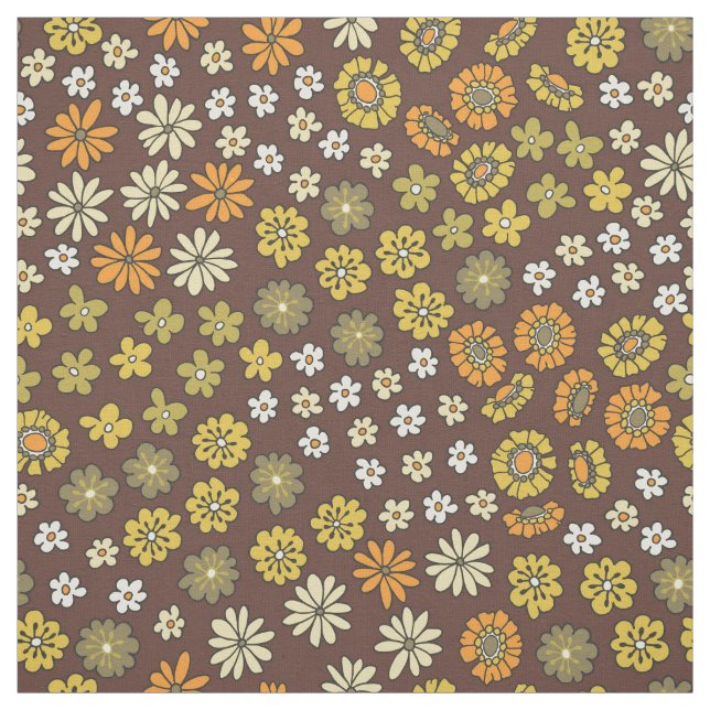 Retro Small Flowers Orange Yellow Brown Pattern Stoff (Muster)