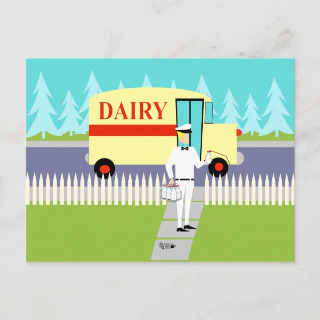 Retro Small Town Milkman Postcard Postkarte (Vorderseite)