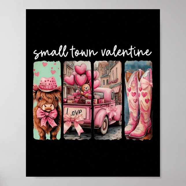 Retro Small Town Valentinstag Süße Kuh Valentinsta Poster (Vorne)