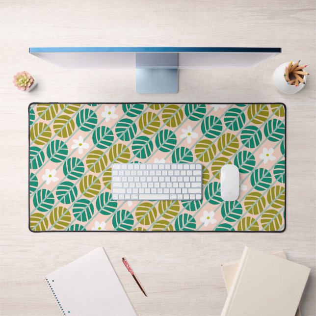 Retro smaragdgrün & rosa Blume gestreift Schreibtischunterlage (Büro 1)