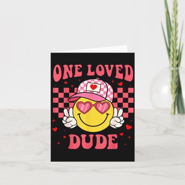 Retro Smile Face One Loved Dude Valentines Day Men Karte (Vorderseite)