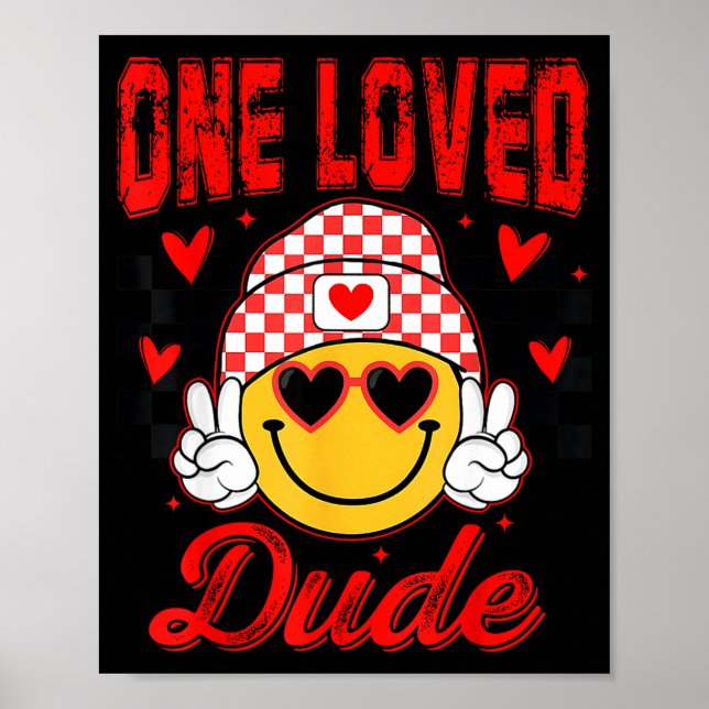 Retro Smile Face One Loved Dude Valentines Day Men Poster (Vorne)