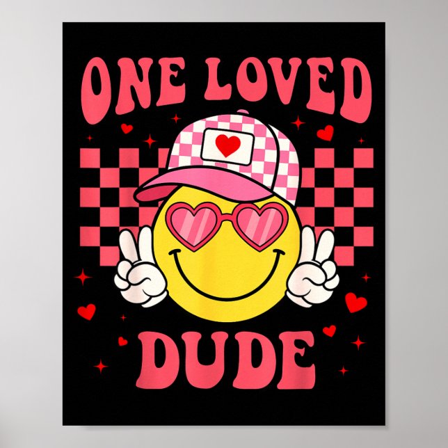 Retro Smile Face One Loved Dude Valentines Day Men Poster (Vorne)