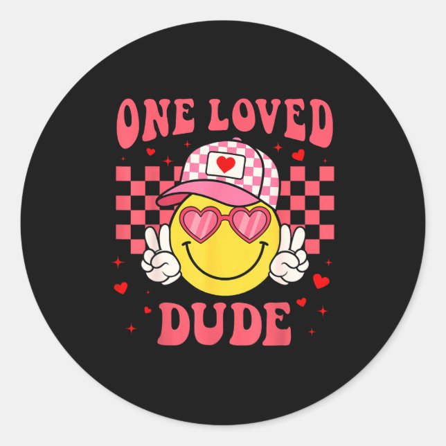Retro Smile Face One Loved Dude Valentines Day Men Runder Aufkleber (Vorderseite)