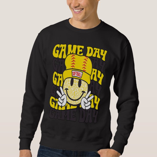 Retro Smile Face Softball Game Day Vibes Softball  Sweatshirt (Vorderseite)