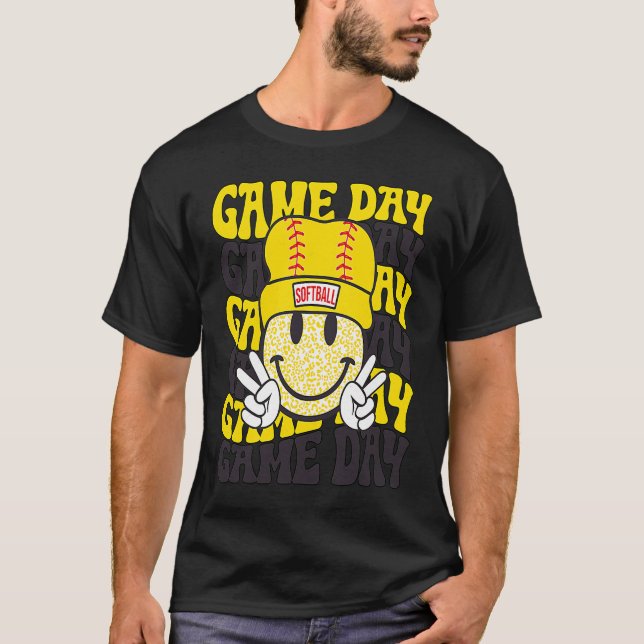 Retro Smile Face Softball Game Day Vibes Softball  T-Shirt (Vorderseite)
