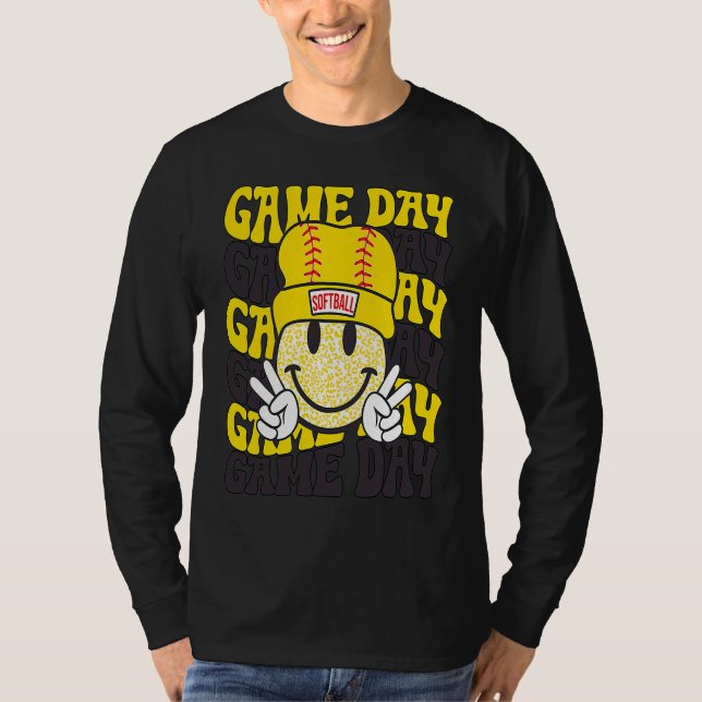 Retro Smile Face Softball Game Day Vibes Softball  T-Shirt (Vorderseite)