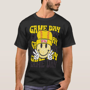 Retro Smile Face Softball Game Day Vibes Softball T-Shirt