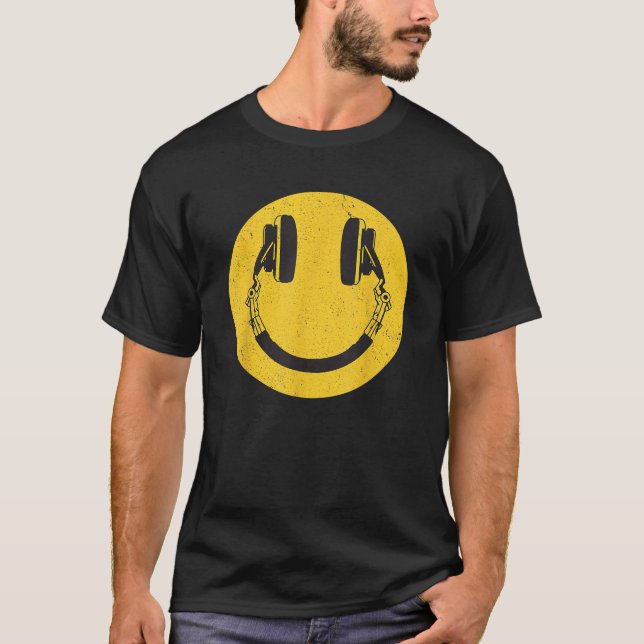 Retro Smile Music Face Headphones 90s Men Women Ki T-Shirt (Vorderseite)