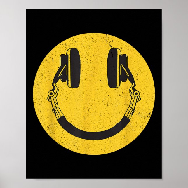 Retro Smile Music Face Kopfhörer 90er Männer Fraue Poster (Vorne)