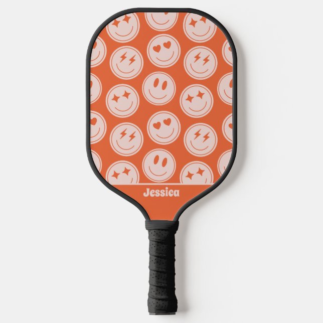 Retro Smile Pattern Individuelle Name Pickleball P Schläger (Vorderseite)