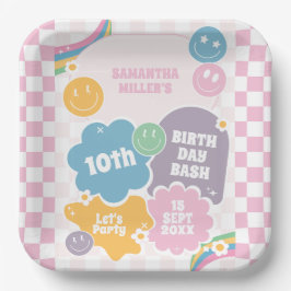 Retro Smiles Pastel Groovy Birthday Pappteller