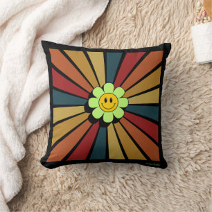 Retro-Smiley-Blumen-Wurfkissen Kissen