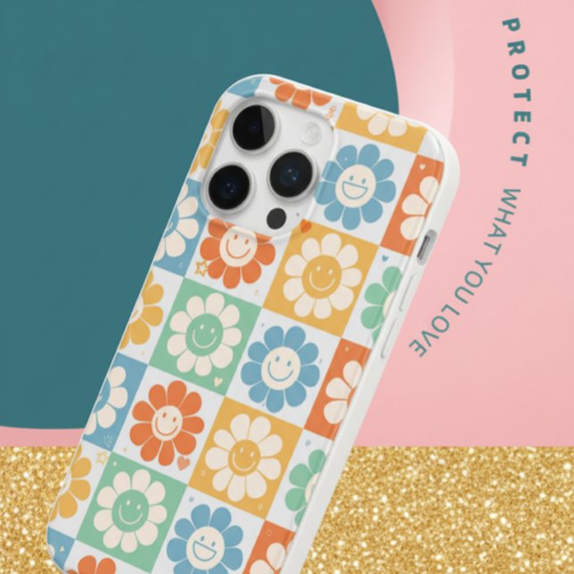 Retro Smiley Daisy Blume Farbiges Muster iPhone Case-Mate iPhone Hülle (Von Creator hochgeladen)