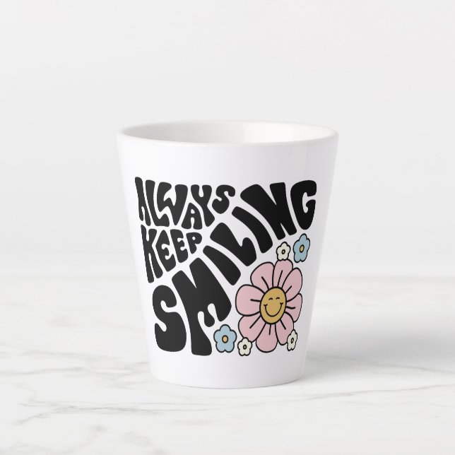 Retro Smiley Face Flower Positive Quote Milchtasse (Vorderseite)