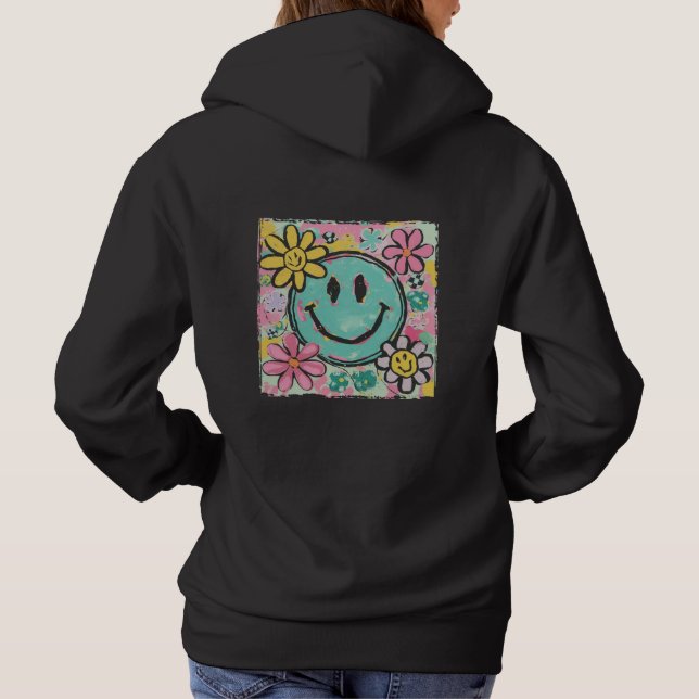 Retro-Smiley-Gesicht-Blume Hoodie (Rückseite)