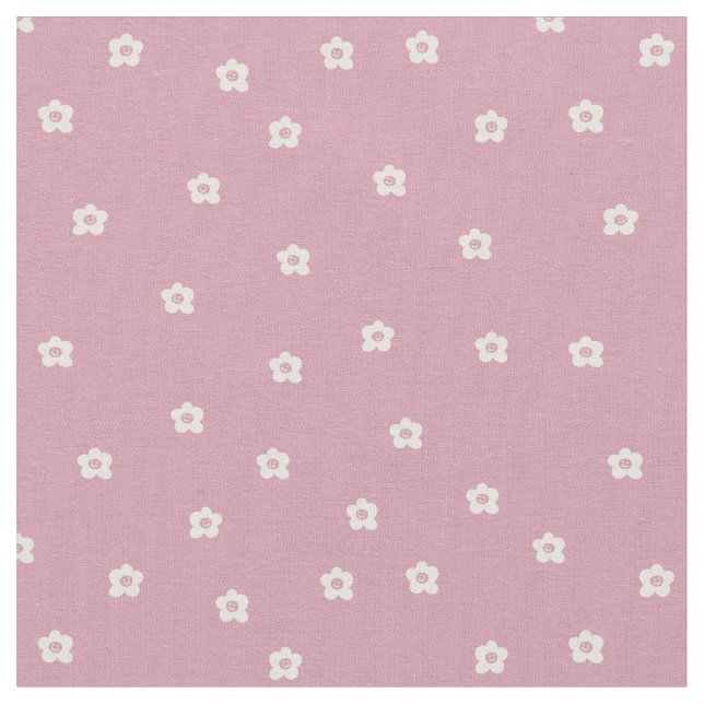  Retro Smiling Flower Pattern in Cream and Rosa Stoff (Nahaufnahme)