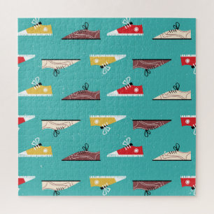 Retro-Sneakers: Vintages nahtloses Muster. Puzzle