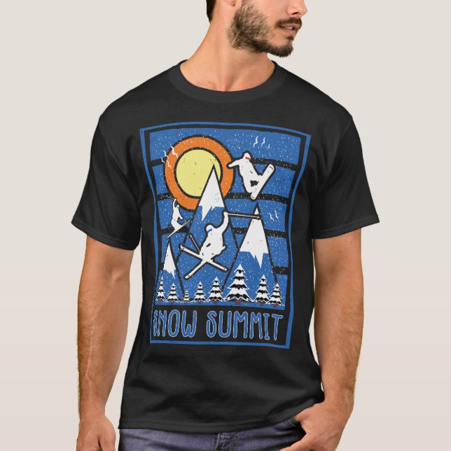 Retro Snow Summit Ski Sunset T-Shirt (Vorderseite)