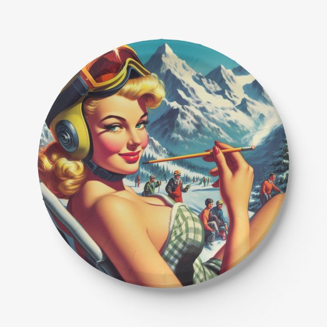 Retro Snowboard Girl Pappteller (Vorderseite)