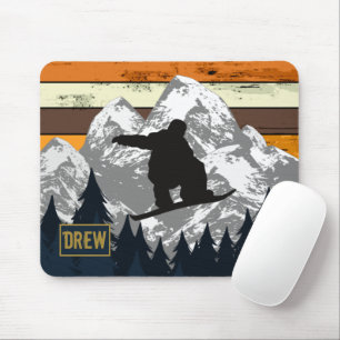 Retro Snowboard Skifahren Berge Skipisten Name Mousepad