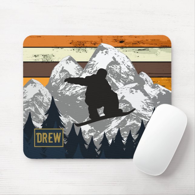 Retro Snowboard Skifahren Berge Skipisten Name Mousepad (Mit Mouse)