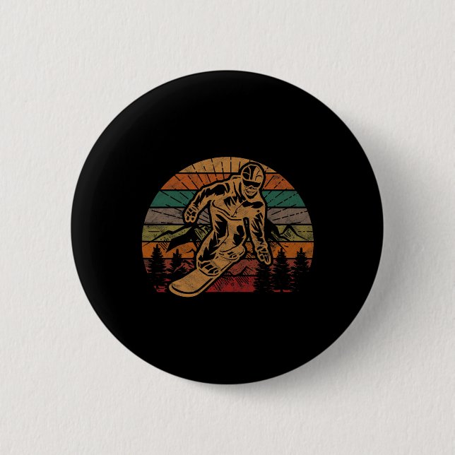 Retro Snowboard Sunset Snowboarden Geschenk Winter Button (Vorderseite)