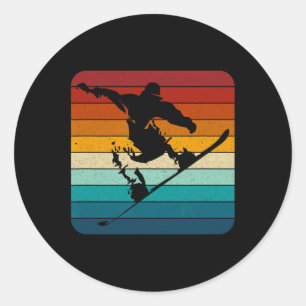 Retro Snowboard - Vintager Snowboarder1 Runder Aufkleber