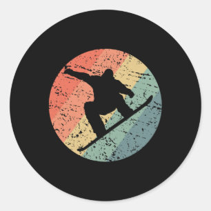 Retro Snowboarden Skifahren Schnee Winter Sport Sn Runder Aufkleber