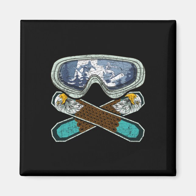 Retro Snowboarding Goggles Eagle Snowboarder Snowb Magnet (Vorne)