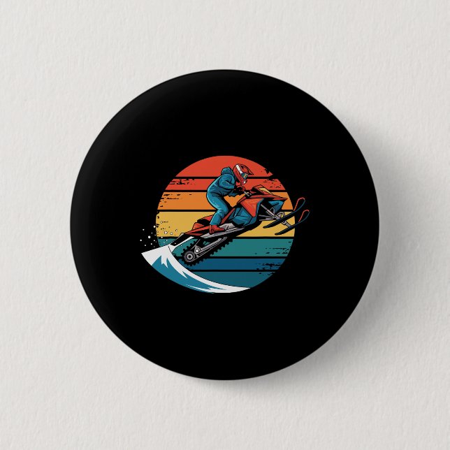 Retro Snowboarding Mountain Sunset Snowboard Gesch Button (Vorderseite)