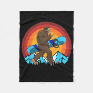 Retro Snowboarding Sunset Bigfoot Rock On for Snow Fleecedecke