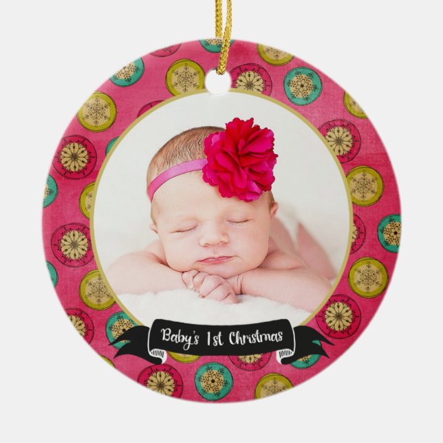 Retro Snowflakes Baby's 1. Weihnachtsschmuck (Vorne)