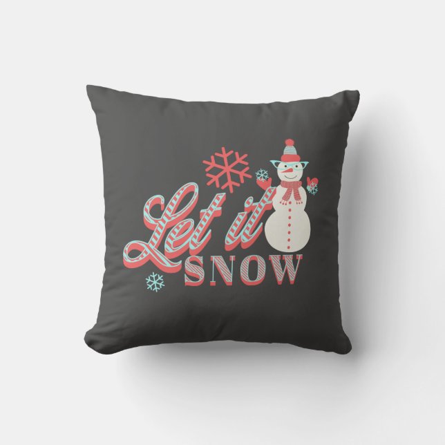 Retro Snowman Lass es Schnee Weihnachtsbaum Kissen (Vorderseite)
