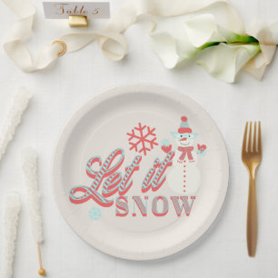 Retro Snowman Let it Snow Christmas Tan Pappteller