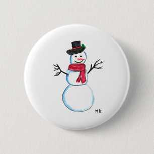 Retro Snowman niedlich Xmas Vintage lustige Aquare Button